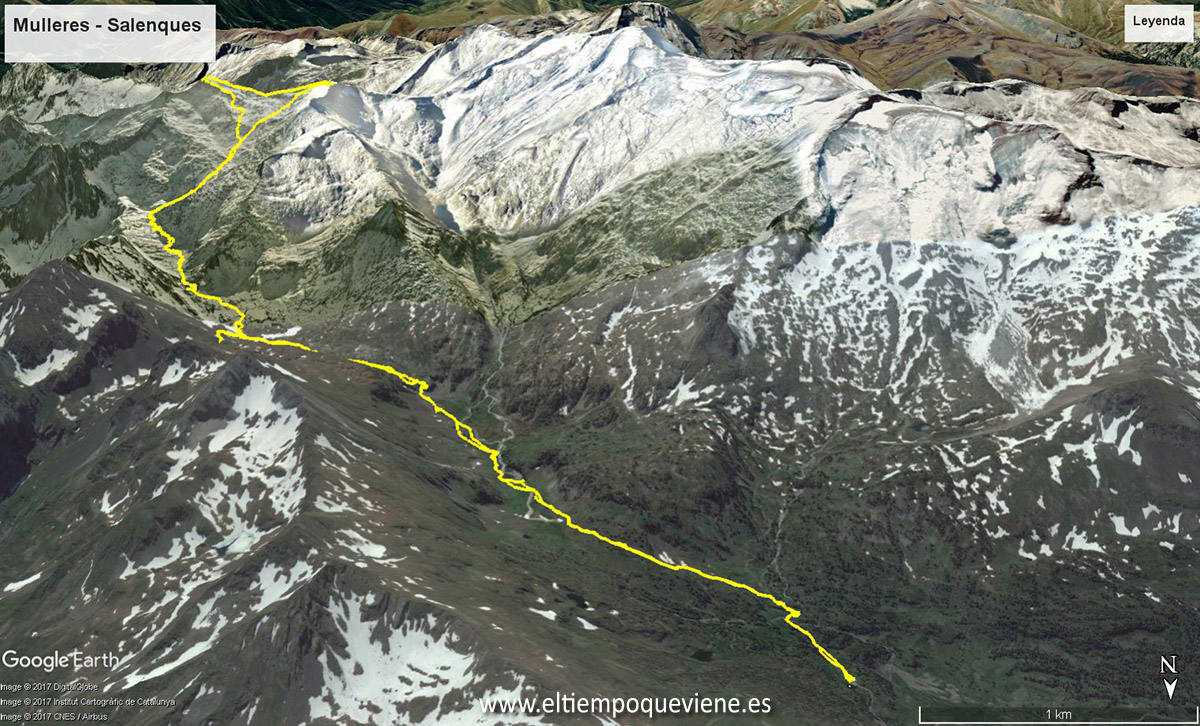 Mapa relieve sur Pico Mulleres y Salenques