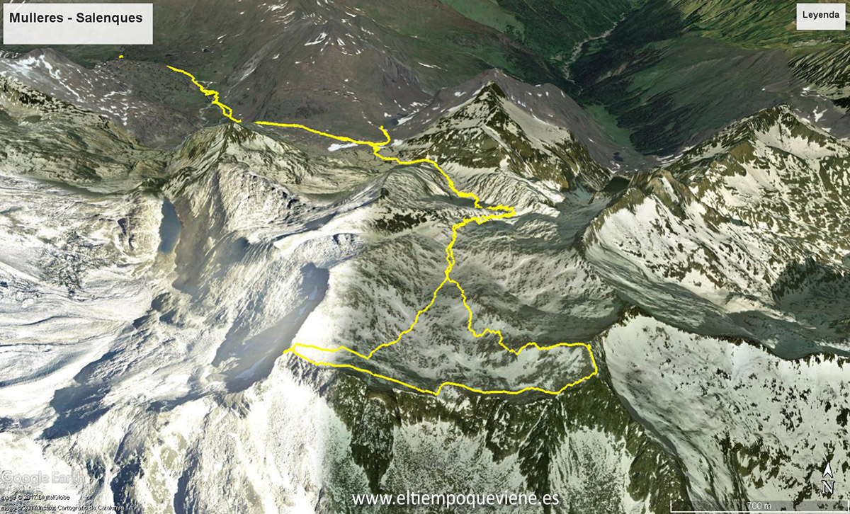 Mapa relieve norte Pico Mulleres y Salenques