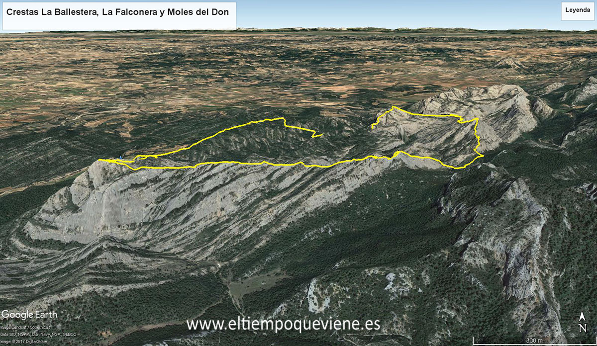 Mapa relieve norte Crestas La Ballestera, La Falconera y Moles del Don